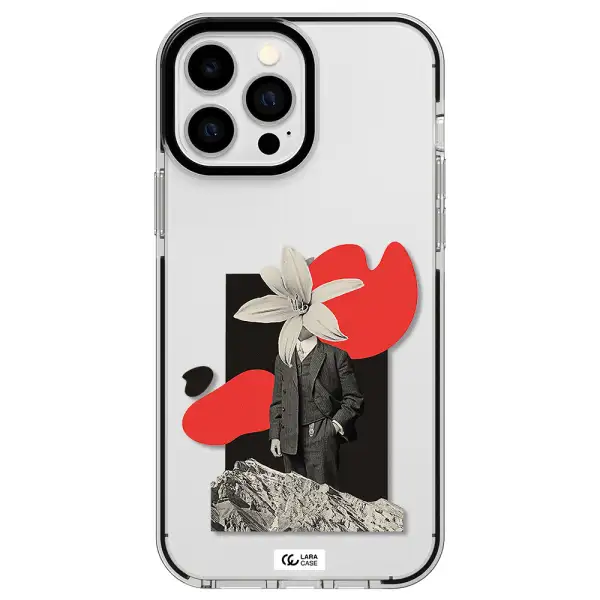 a man in a suit with a flower head Apple iPhone 13 Pro Max impact black border Case