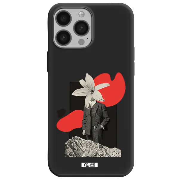 a man in a suit with a flower head Apple iPhone 13 Pro Max Silicone black Case