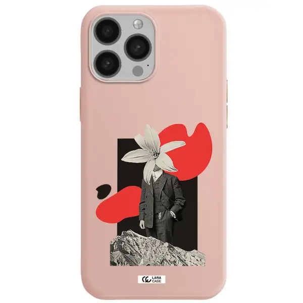 a man in a suit with a flower head Apple iPhone 13 Pro Max Silicone pastel pink Case