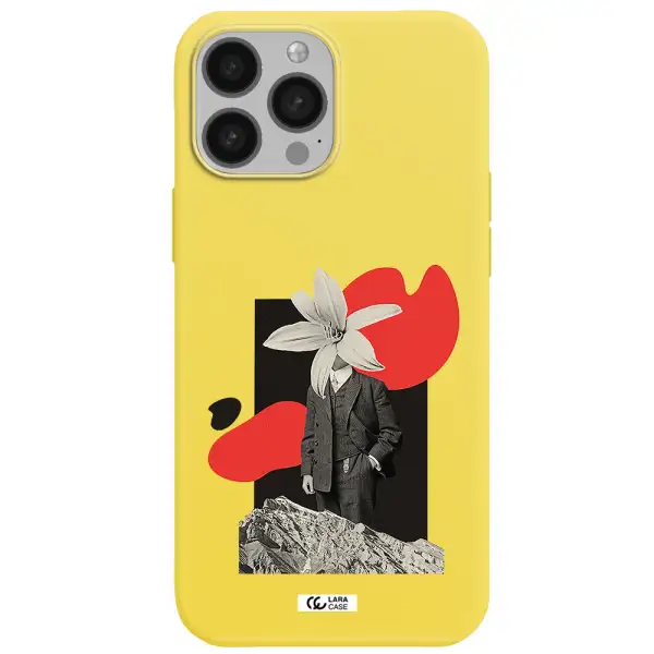 a man in a suit with a flower head Apple iPhone 13 Pro Silicone canary yellow Case