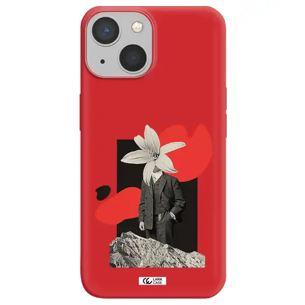 a man in a suit with a flower head Apple iPhone 13 Silicone Imperial Red Case