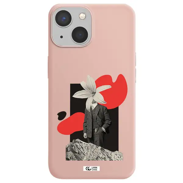 a man in a suit with a flower head Apple iPhone 13 Silicone pastel pink Case