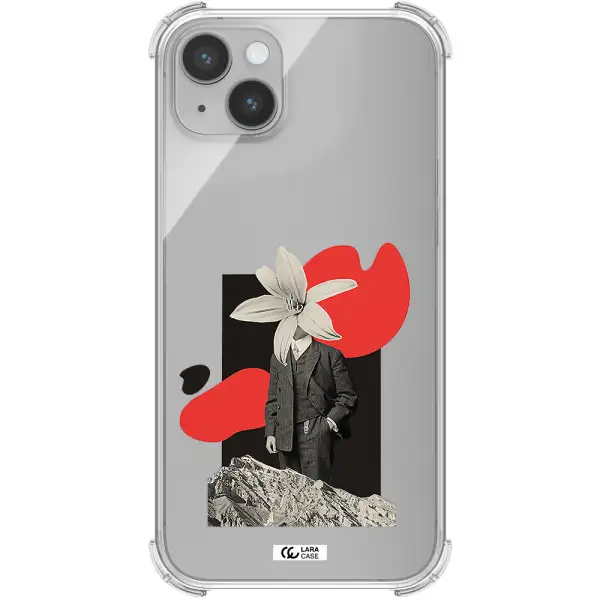 a man in a suit with a flower head Apple iPhone 14 Clear PC Case