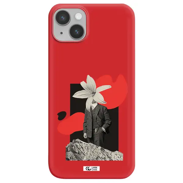 a man in a suit with a flower head Apple iPhone 14 plus Silicone Imperial Red Case