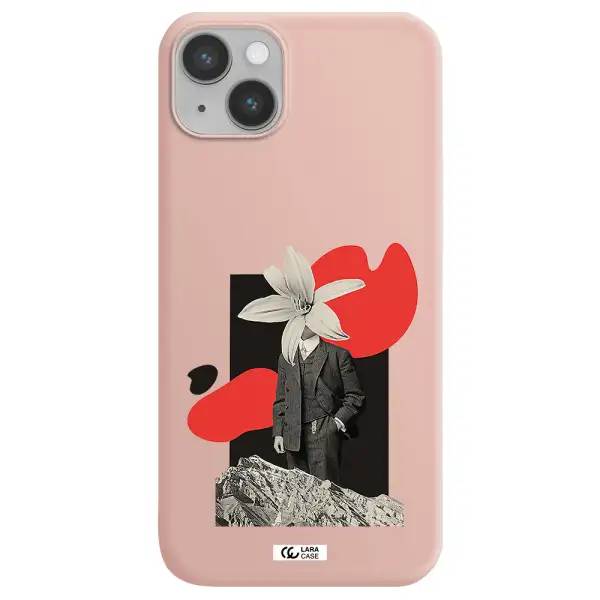 a man in a suit with a flower head Apple iPhone 14 plus Silicone pastel pink Case