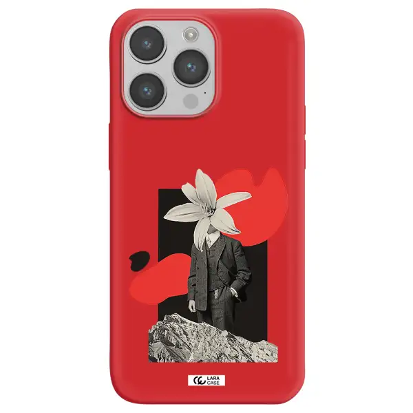 a man in a suit with a flower head Apple iPhone 14 pro Silicone Imperial Red Case