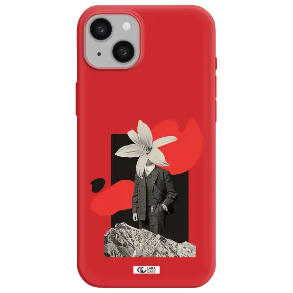 a man in a suit with a flower head Apple iphone 15 plus Silicone Imperial Red Case