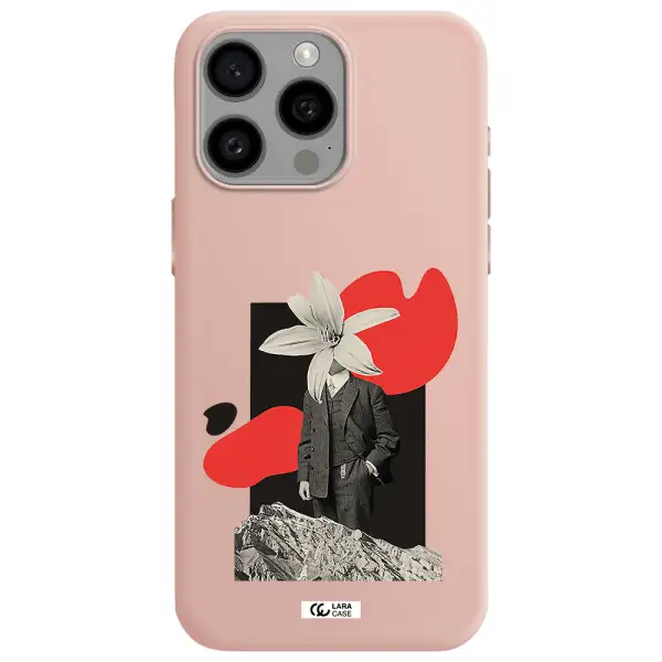 a man in a suit with a flower head Apple Iphone 15 Pro max Silicone pastel pink Case
