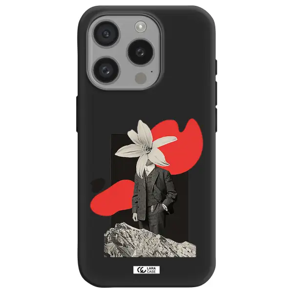 A Man In A Suit With A Flower Head Apple Iphone 15 Pro Silicone Black Case