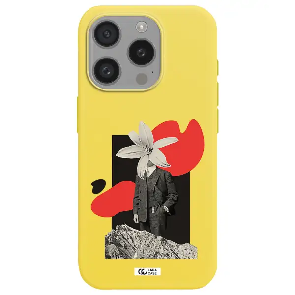 A Man In A Suit With A Flower Head Apple Iphone 15 Pro Silicone Canary Yellow Case