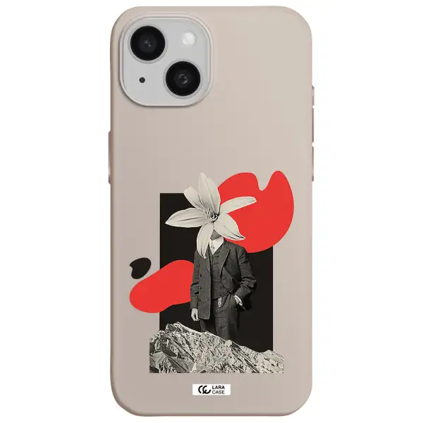a man in a suit with a flower head Apple iPhone 15 Silicone Stone Case