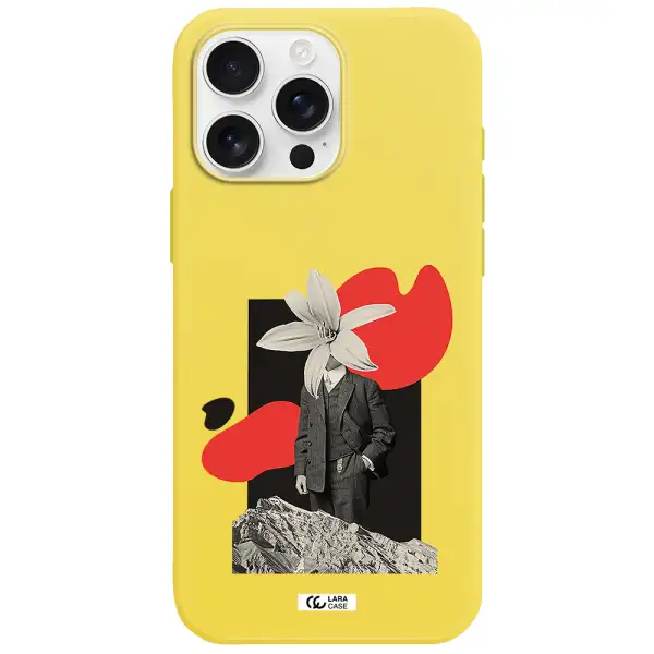 A Man In A Suit With A Flower Head Apple Iphone 16 Pro Max Silicone Canary Yellow Case
