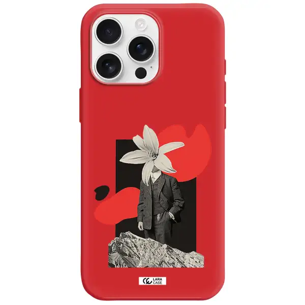 A Man In A Suit With A Flower Head Apple Iphone 16 Pro Max Silicone Imperial Red Case