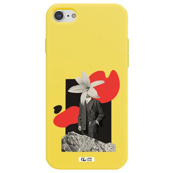 a man in a suit with a flower head Apple iPhone 7 Silicone canary yellow Case