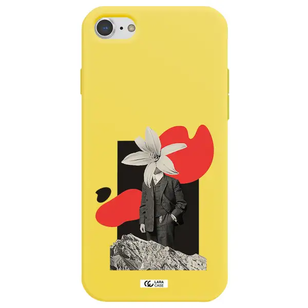 a man in a suit with a flower head Apple iPhone 8 Silicone canary yellow Case
