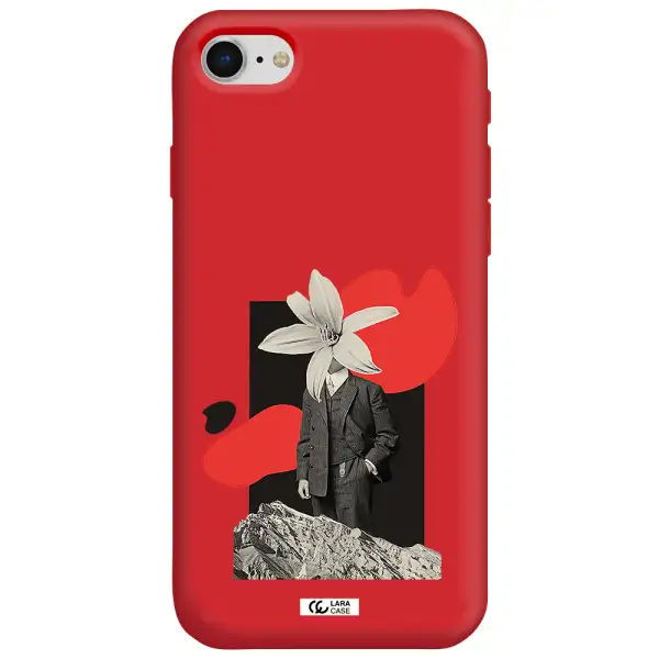 a man in a suit with a flower head Apple iPhone se 2020 Silicone Imperial Red Case