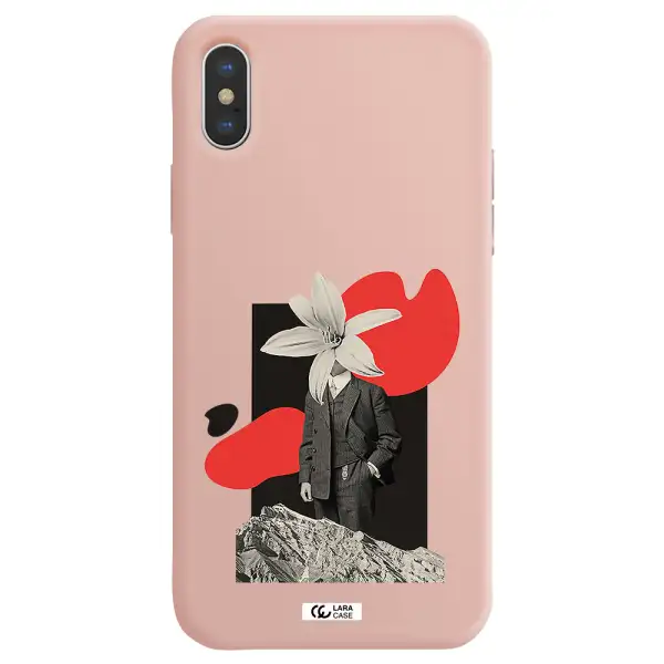 a man in a suit with a flower head Apple iPhone X Silicone pastel pink Case