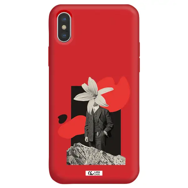 a man in a suit with a flower head Apple iPhone XS Silicone Imperial Red Case