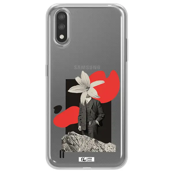 a man in a suit with a flower head Samsung A01 Clear TPU Case