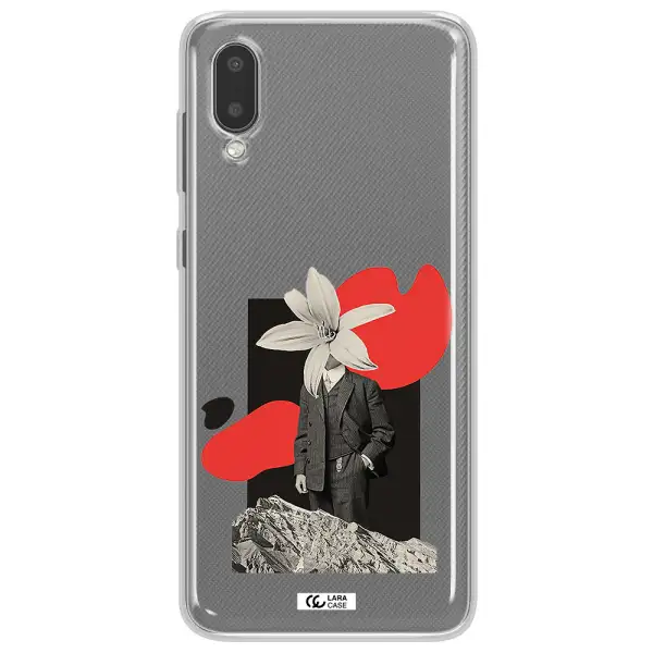 a man in a suit with a flower head Samsung A02 Clear TPU Case