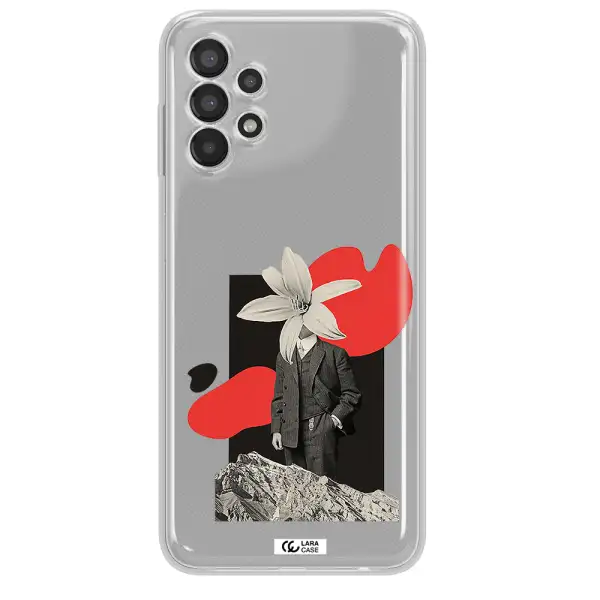 a man in a suit with a flower head Samsung A13 Clear TPU Case