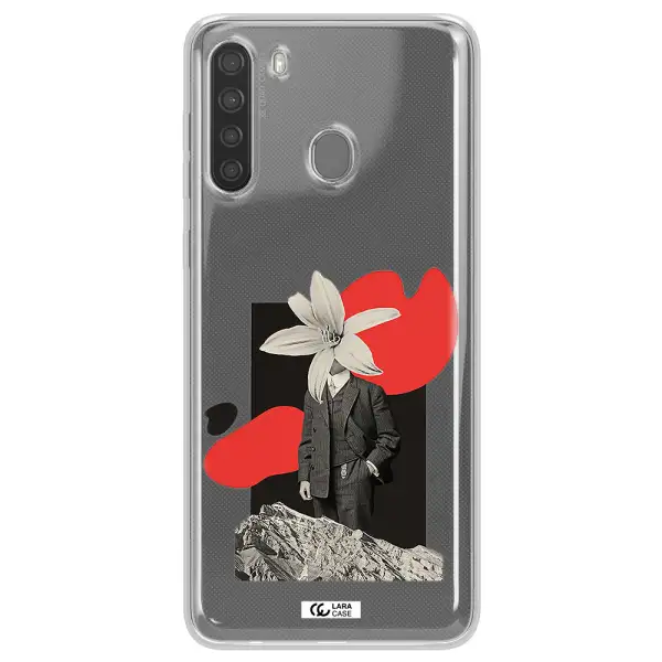 a man in a suit with a flower head Samsung A21 Clear TPU Case