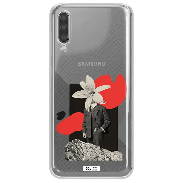a man in a suit with a flower head Samsung A30S Clear TPU Case