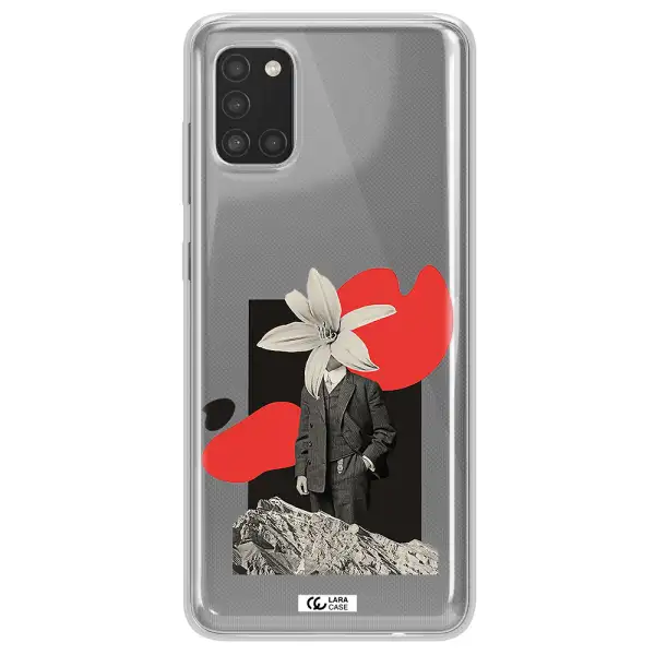 a man in a suit with a flower head Samsung A31 Clear TPU Case