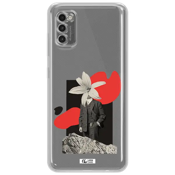 A Man In A Suit With A Flower Head Samsung A41 Clear Tpu Case