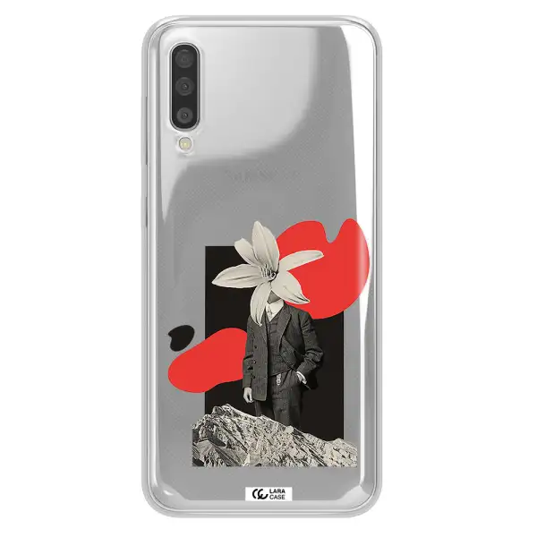 A Man In A Suit With A Flower Head Samsung A50S Clear Tpu Case