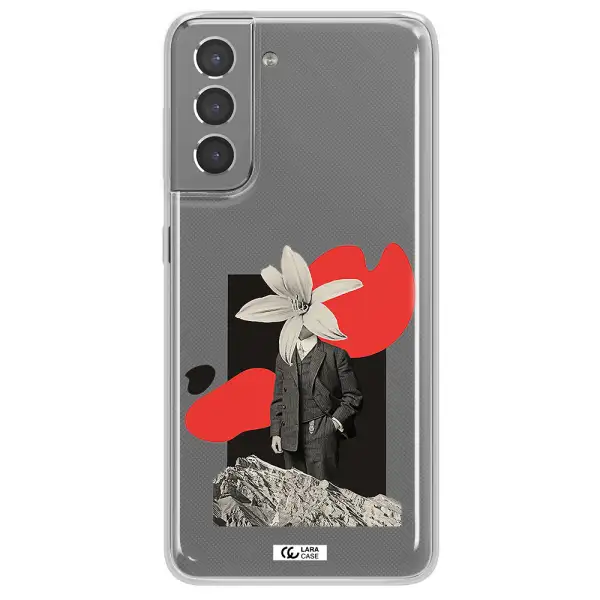 a man in a suit with a flower head Samsung S21 Clear TPU Case