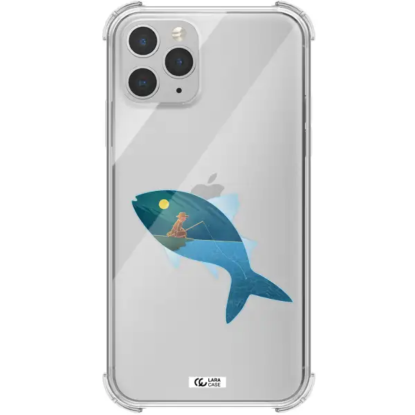 a fish with a man fishing Apple iPhone 11 pro Clear PC Case