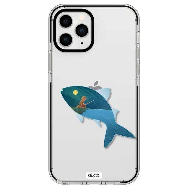 a fish with a man fishing Apple iPhone 11 pro impact black border Case