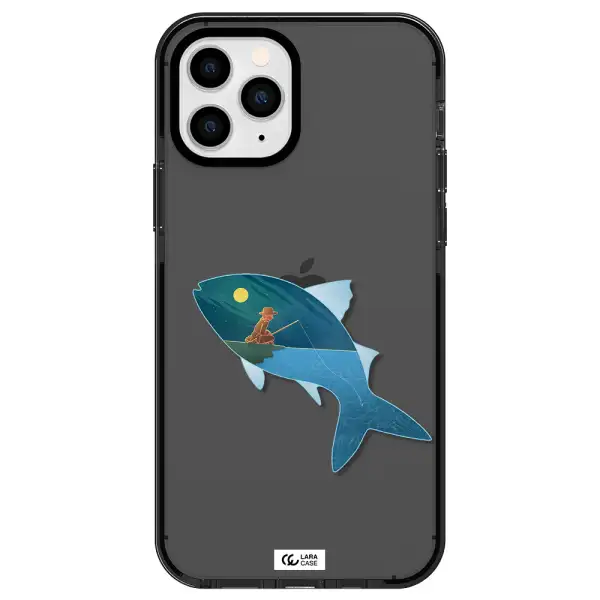 a fish with a man fishing Apple iPhone 11 pro max impact Smoke Black Case