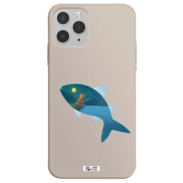 a fish with a man fishing Apple iPhone 11 pro max Silicone Stone Case