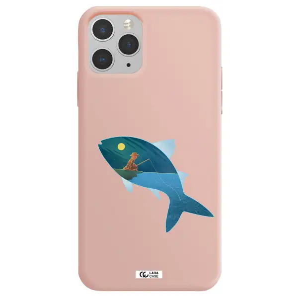 a fish with a man fishing Apple iPhone 11 pro Silicone pastel pink Case
