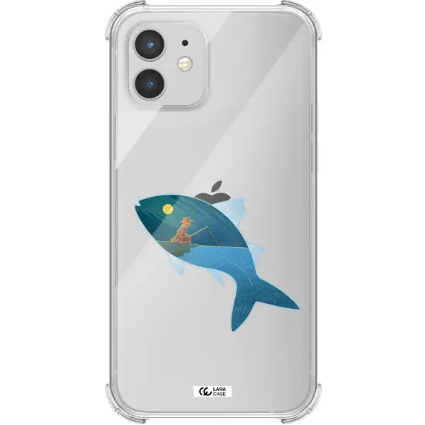 a fish with a man fishing Apple iPhone 12 mini Clear PC Case