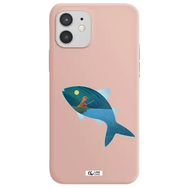 a fish with a man fishing Apple iPhone 12 mini Silicone pastel pink Case