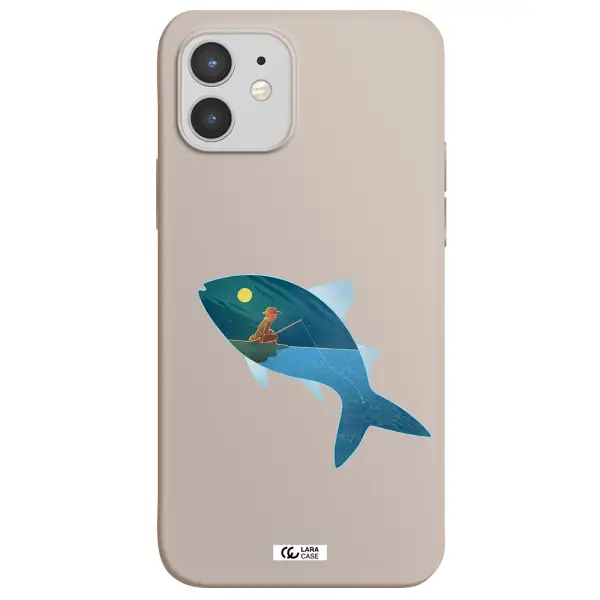 a fish with a man fishing Apple iPhone 12 mini Silicone Stone Case