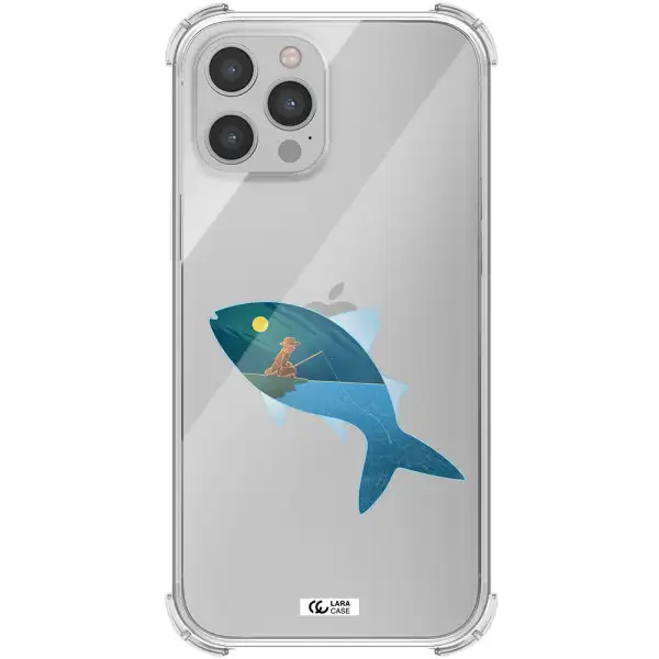 a fish with a man fishing Apple iPhone 12 pro Clear PC Case