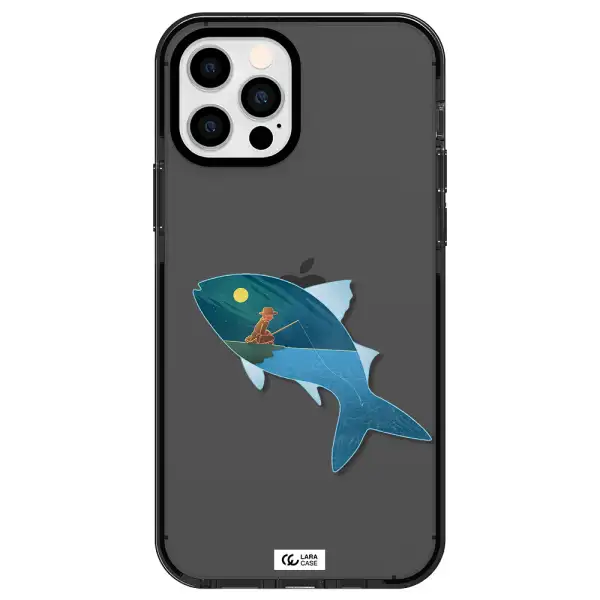 a fish with a man fishing Apple iPhone 12 pro impact Smoke Black Case