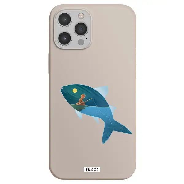 a fish with a man fishing Apple iPhone 12 pro Silicone Stone Case