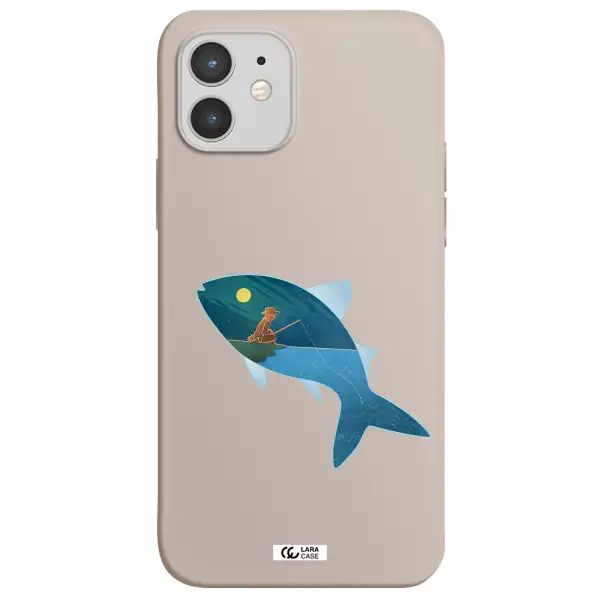 a fish with a man fishing Apple iPhone 12 Silicone Stone Case