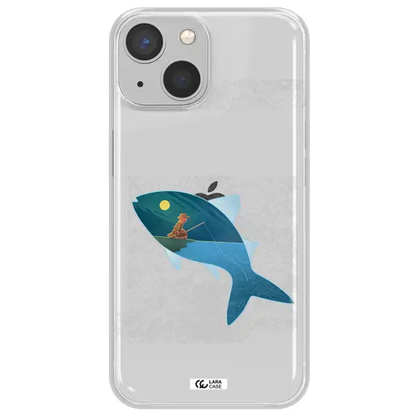 a fish with a man fishing Apple iPhone 13 Clear TPU Case
