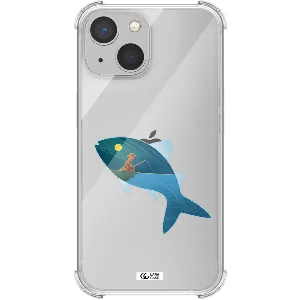 a fish with a man fishing Apple iPhone 13 mini Clear PC Case