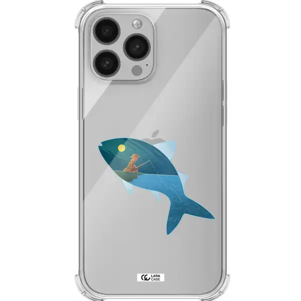 a fish with a man fishing Apple iPhone 13 Pro Max Clear PC Case