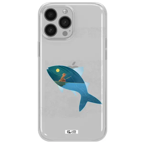 a fish with a man fishing Apple iPhone 13 Pro Max Clear TPU Case