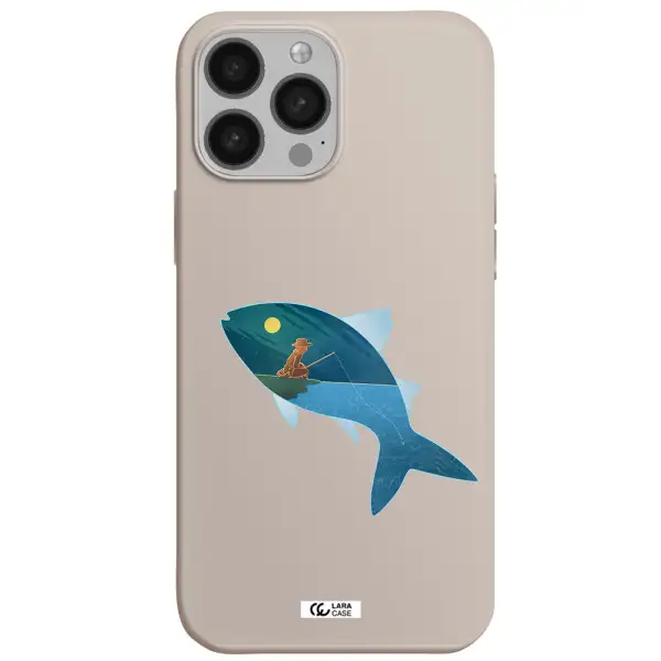 a fish with a man fishing Apple iPhone 13 Pro Max Silicone Stone Case