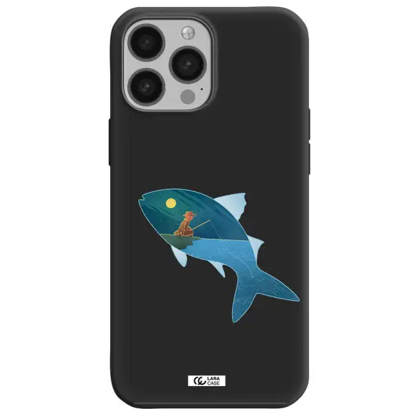 a fish with a man fishing Apple iPhone 13 Pro Silicone black Case