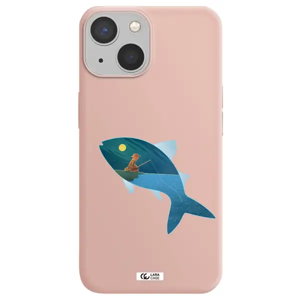 a fish with a man fishing Apple iPhone 13 Silicone pastel pink Case